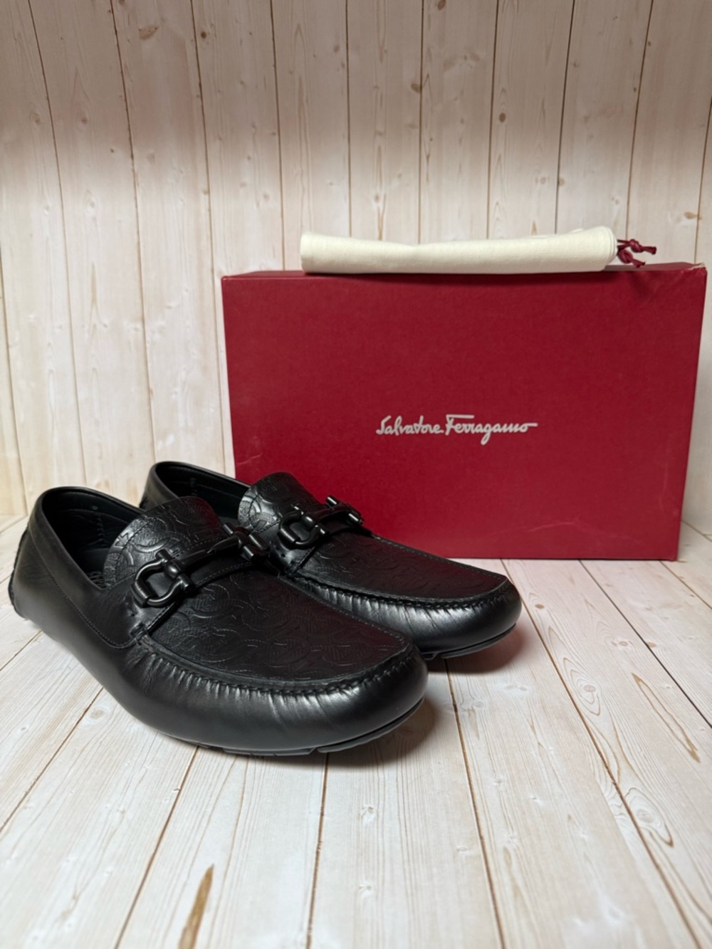 Salvatore Ferragamo Parigi Leather Driving Shoe Loafers Black Sz 9.5E